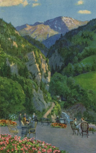 Swiss Spas: Passugg, Kurhaus Garden Terrace (farve litho) af Paul Kutscha