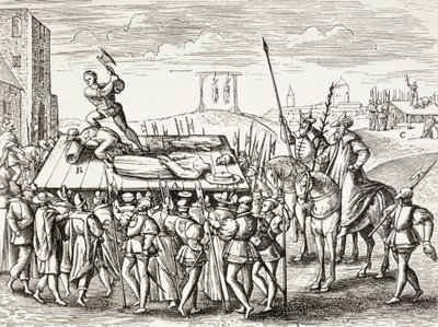 Propaganda fra det 16. århundrede, der illustrerer de straffe, som kong Henry Viii idømte engelske katolikker. af Paul Lacroix