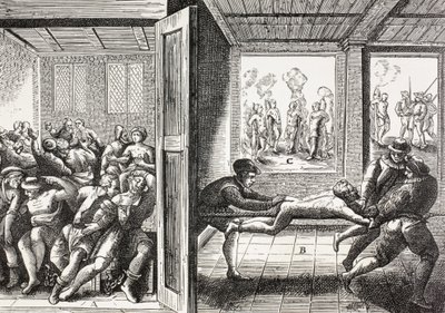 Propaganda fra det 16. århundrede, der illustrerer de franske huguenotters vold mod katolikkerne i Sydfrankrig. af Paul Lacroix