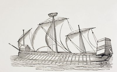 Tre-mastet galease fra det 16. århundrede med firkantede sejl. af Paul Lacroix