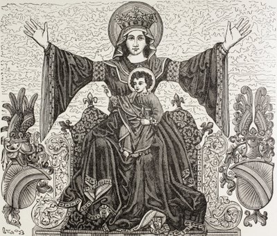 Et gammelt banner fra byen Strasbourg i Frankrig. Det viser billedet af Vor Frue, som byen blev indviet til i det 13. århundrede. Banneret blev ødelagt i 1870 under et bombardement. af Paul Lacroix