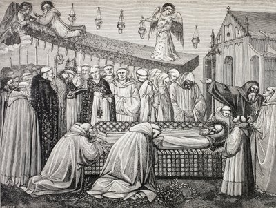 Den hellige Benedikt af Nursia eller San Benedetto Da Norcia døde i 480-547 i klosteret i Monte Cassino. af Paul Lacroix