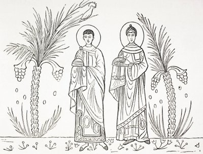 Cecilia og hendes mand Valerian. Efter en mosaik fra det 3. eller 4. århundrede, der er bevaret i Sankt Cecilias Kirke i Rom. af Paul Lacroix