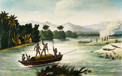Magdalena River, Colombia, gravering af Paul Legrand fra Travels in the Republic of Colombia i årene 1822 og 1823, af Gaspard Theodore Mollien (1796-1872), Sydamerika af Paul Legrand