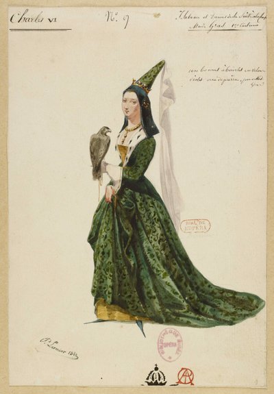 Isabella af Bayern. Kostumedesign til operaen Charles VI af Fromental Halévy, 1843. af Paul Lormier