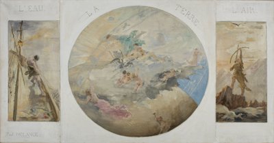 Skitse til spisesalen i Hôtel de Ville i Paris: Water, Earth, Air, mellem 1891 og 1892 (olie på lærred) af Paul Louis Delance