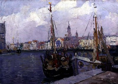 Havnen i Oostende (olie om bord) af Paul Mathieu