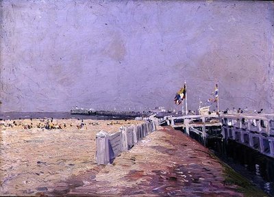 Den lille strand i Oostende (olie om bord) af Paul Mathieu