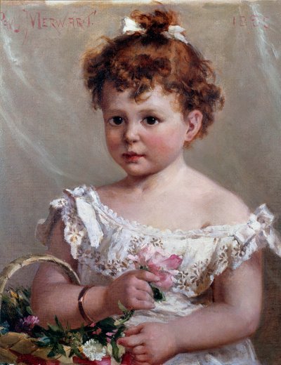 Pigen i kurven eller Helene Loeb, kommende Madame Victor Lyon, i en alder af to. Maleri af Paul Merwart (1855-1902) 1800-tallets søn. 0,46x0,38 m af Paul Merwart