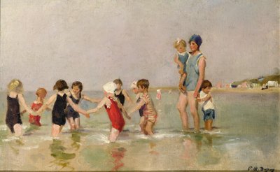 Børn, der bader (olie på lærred) af Paul Michel Dupuy