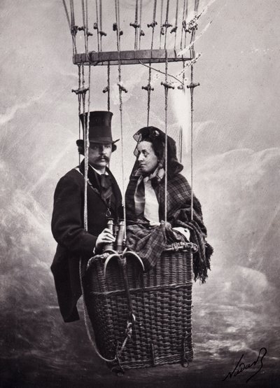 Paul Nadar og hans kone i ballonens kurv (luftballon) (s/h-billede) af Paul Nadar