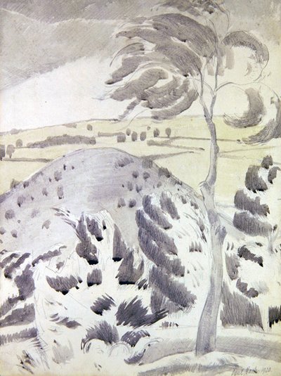Bakke og træ af Paul Nash