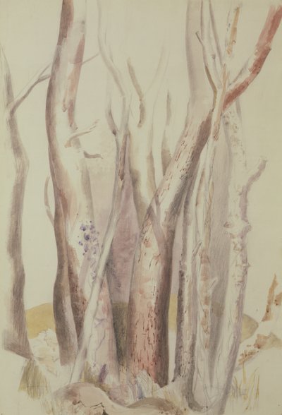 Studie af et skovklædt landskab af Paul Nash