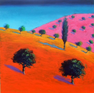 Pink Hill (akryl på kort) af Paul Powis