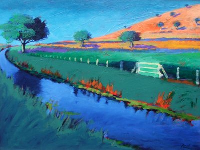 River Teme (akryl om bord) af Paul Powis