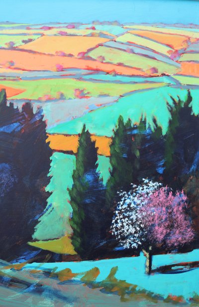 Teme Valley blomstrer tæt på (akryl om bord) af Paul Powis