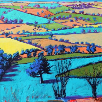 Teme Valley summer II (akryl om bord) af Paul Powis