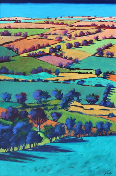 Teme Valley sommer I (akryl ombord) af Paul Powis