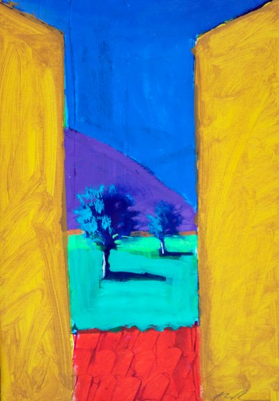 Yellow Shutters, 2024 (akryl på papir) af Paul Powis
