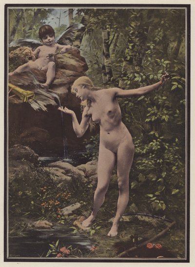 Ungdommens springvand (farve litho) af Paul Quinsac
