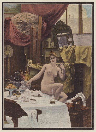 Kvinde i en kunstners atelier (farve litho) af Paul Quinsac