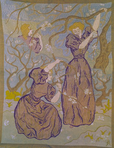 To kvinder under et blomstrende træ af Paul Ranson (1864-1909) 20. århundredes samling Michel Ranson af Paul Elie Ranson