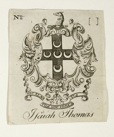 Bogplade for Isaiah Thomas (1749-1831), ca. 1765-1770 (gravering på lagt papir) af Paul Revere