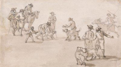 Gruppe af figurer: En hundekamp af Paul Sandby