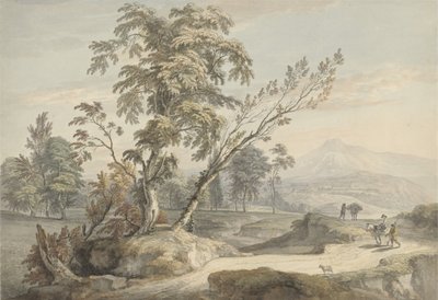 Italiensk landskab med rejsende nr. 2, ca. 1760 (akvarel, pen og gråt blæk over grafit) af Paul Sandby