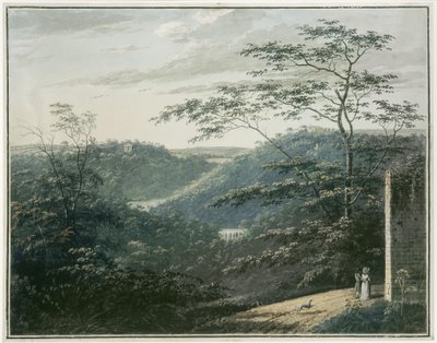 Landskab med vandfald og tempel af Paul Sandby