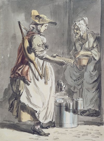 London Cries: A Milkmaid, ca. 1759 (pen og blækpensel, akvarel og grafit på papir) af Paul Sandby