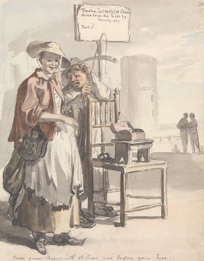 London Cries: "Vend dit kobber til sølv nu foran dine øjne" (titelsidedesign) af Paul Sandby