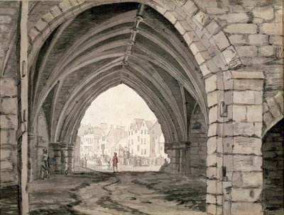 En del af Holyrood Abbey med udsigt over Canongate (pen og blæk med vask) af Paul Sandby