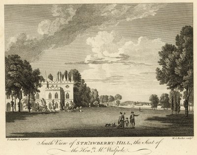 Sydlig udsigt over Strawberry Hill, Twickenham, London, sæde for den ærede Horace Walpole af Paul Sandby
