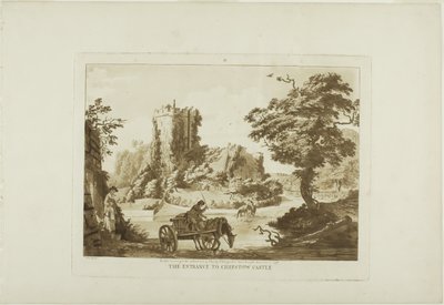 Indgangen til Chepstow Castle, planche tre fra Twelve Views in Wales af Paul Sandby