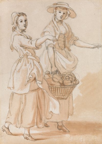 To piger, der bærer en kurv af Paul Sandby