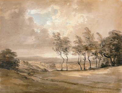 Udsigt over Hampstead Heath (akvarel på papir) af Paul Sandby