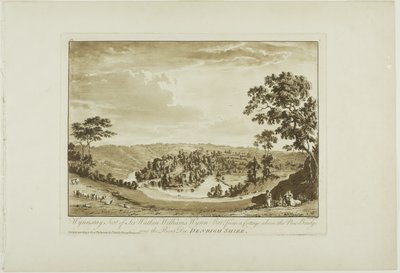 Wynnstay, sæde for Sir Watkin Williams Wynn Bart fra et sommerhus over den nye bro over floden Dee, Denbigh Shire af Paul Sandby