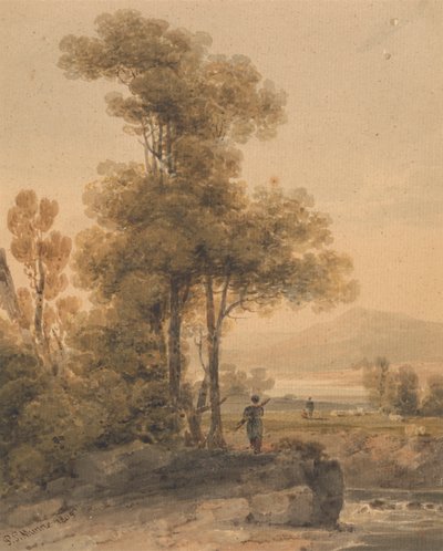Landskab med figurer, Cromach Vand af Paul Sandby Munn