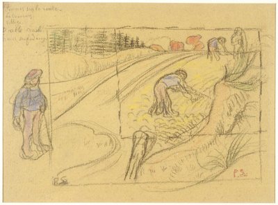 Bauern auf einem Feld (recto); Prozession bretonischer Frauen mit Studie von zwei weiblichen Figuren (verso) af Paul Sérusier