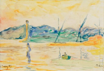 Indgang til havnen i Saint-Tropez ved solnedgang af Paul Signac