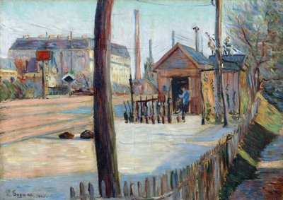 Jernbanekryds nær Bois Colombes (Frankrig) - Maleri af Paul Signac (1863-1935), olie på lærred (46,4x65 cm) af Paul Signac