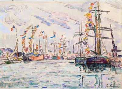 Sejlbåde med ferieflag ved en mole i Saint-Malo, 1920
