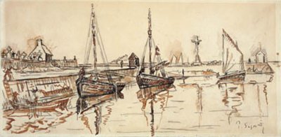 Sejlskibe i Barfleurs havn af Paul Signac