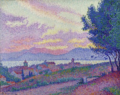 Udsigt over Saint-Tropez, solnedgang over fyrreskove, 1896. af Paul Signac