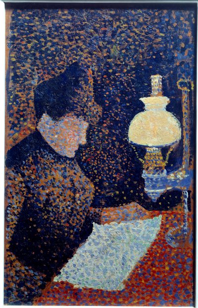 Woman under the lamp. Pointillism. Painting by Paul Signacdani af Paul Signac