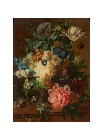 Stilleben af forårsblomster i en urne med fod (olie på lærred) af Paul Theodor van Brussel