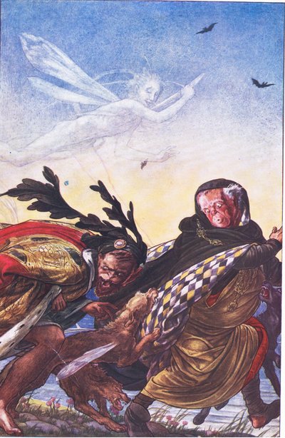 Raseri! Raseri! Tre, tyran, der Hark! Hark!, illustration fra The Tempest, 1908 af Paul Vincent Woodroffe