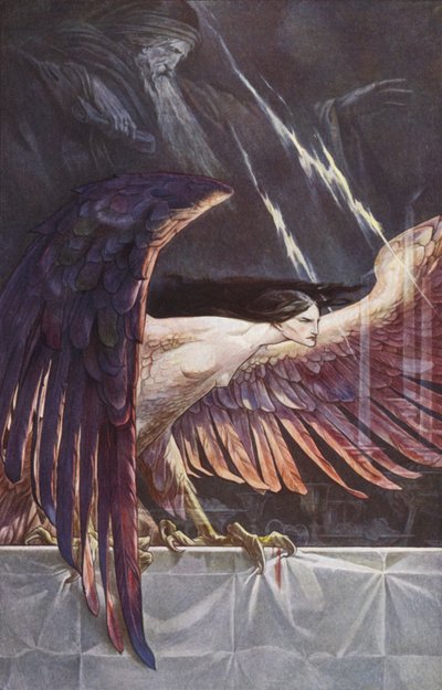 The Tempest af William Shakespeare, Act III, Scene 3 (farve litho) af Paul Vincent Woodroffe