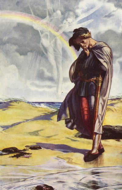 The Tempest af William Shakespeare, Act I, Scene 2 (farve litho) af Paul Vincent Woodroffe